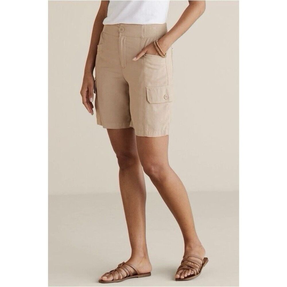 Soft Surroundings Bayside Cargo Shorts Plus Size 1X Taupe Khaki‎ Tan New 5FT00